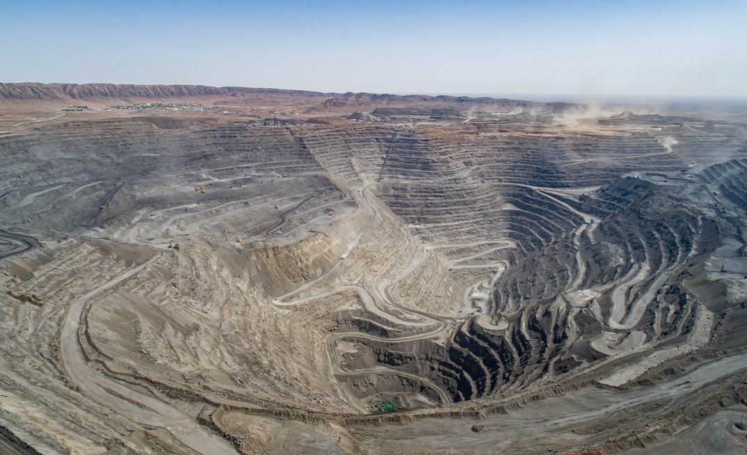 Aerial view of the Muruntau open-pit gold mine, Uzbekistan